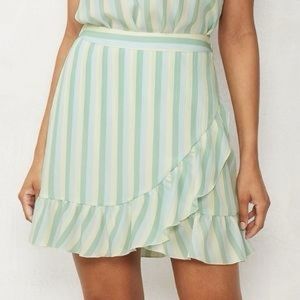 LC Lauren Conrad KOHL’S Striped Ruffle Mini Skirt Blue Green XL NWT